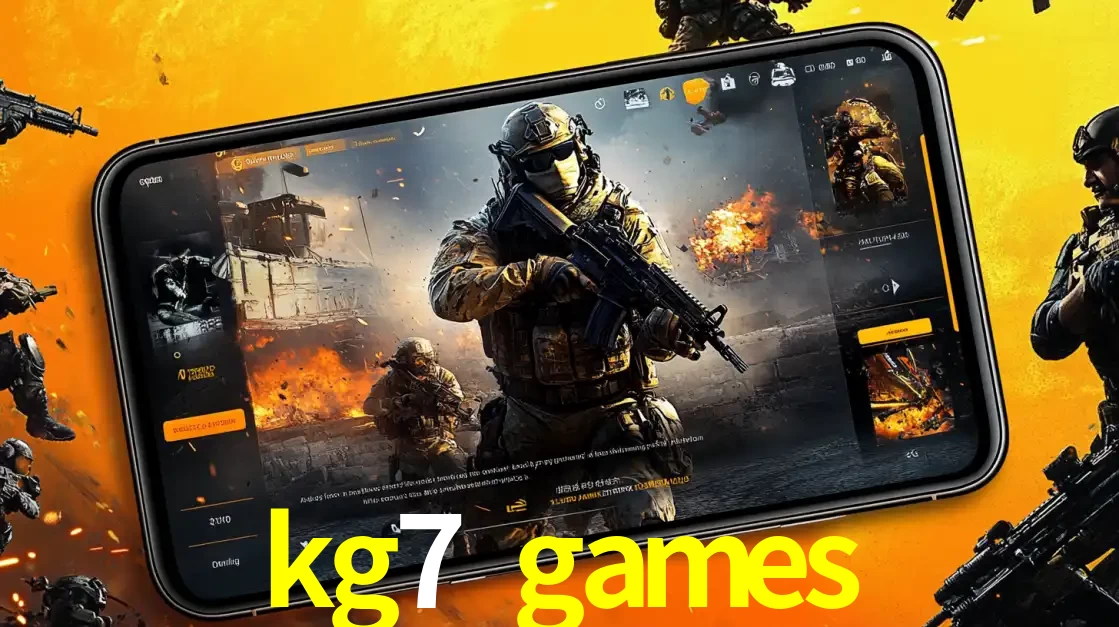 Um smartphone exibindo a interface de um jogo de tiro em primeira pessoa, com um soldado em um cenário de batalha, representando a ação dos e-sports para apostar no kg7 games.