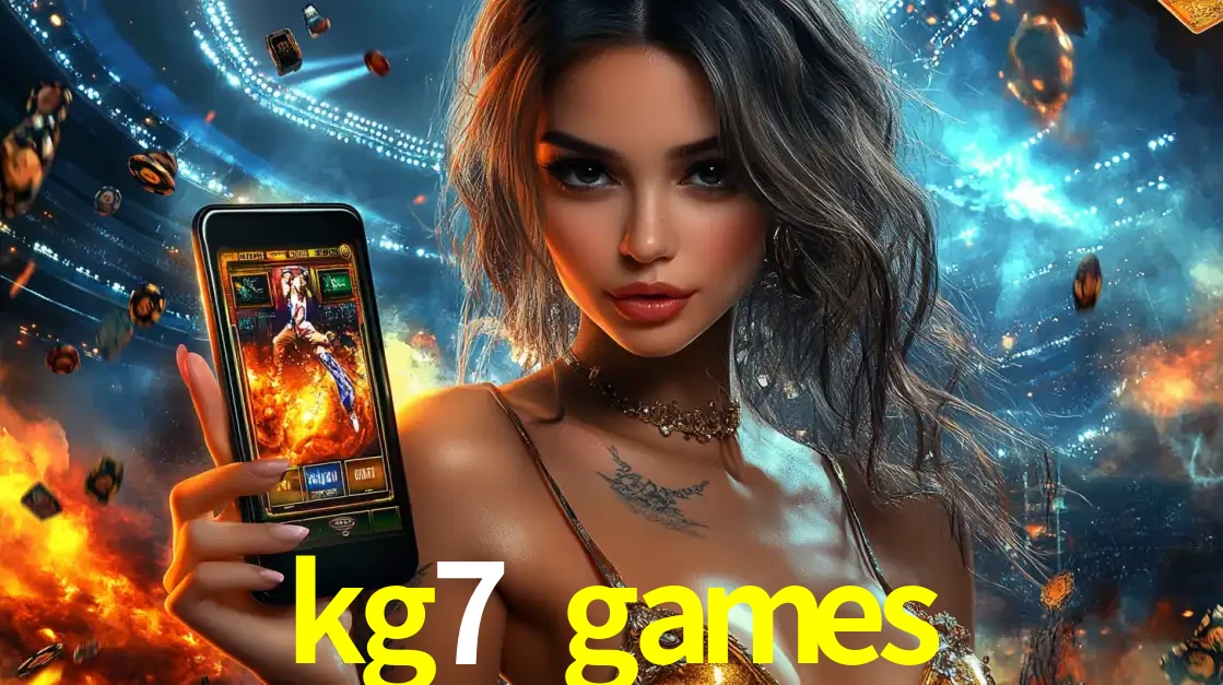 Mulher segurando um celular com um jogo de slot em destaque, tendo como fundo um estádio vibrante, simbolizando a emoção de jogar no cassino móvel kg7 games.